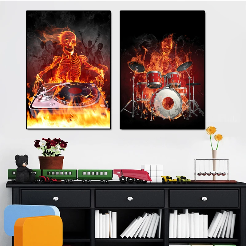 

Canvas painting for living room Shuangpin Soul music dancer Poster guitar drummer Skeleton DJ Home Decor Wall Art paintings