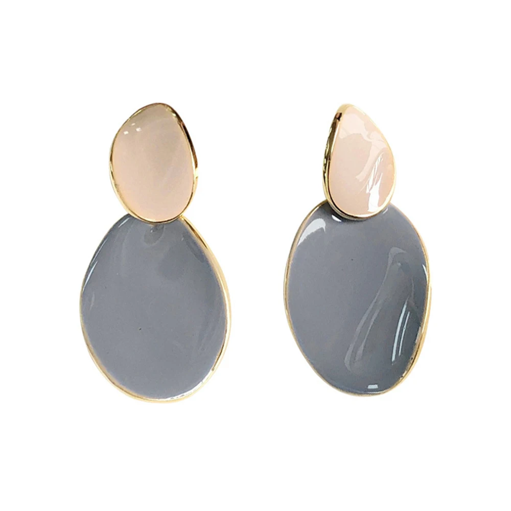 

Oval new trendy earrings Morandi color earrings hit color drip glaze high sense 925 sterling silver earrings