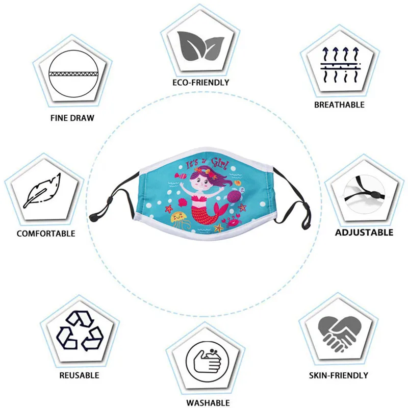 Маска детская с мультяшным принтом единорога Мягкая тканевая многоразовая