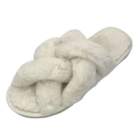fashion designers girl fashion fur slippers wholesale faux fur cross indoor floor slides slippers custom