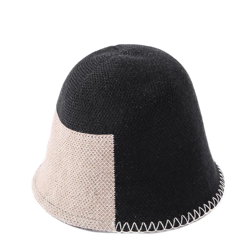

series small splicing wool bucket cap children's Korean version simple and versatile hook edge knitted fisherman's hat