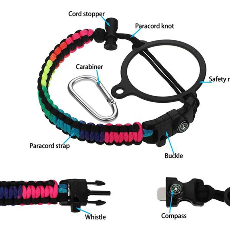 4 Piece Umbrella Cord Handle for Wide Flask Bottles 12 Oz-64 Oz Water Bottle with Safety Ring and Carabiner | Спорт и развлечения
