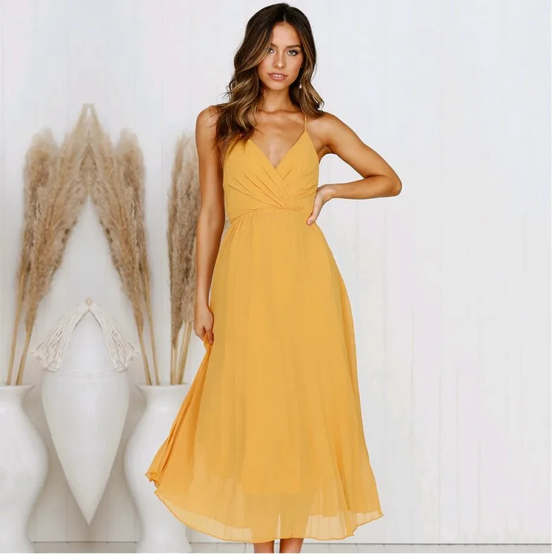 

Summer fashion sexy suspender V-neck breast-wrapped dress women women dresses summer 2021