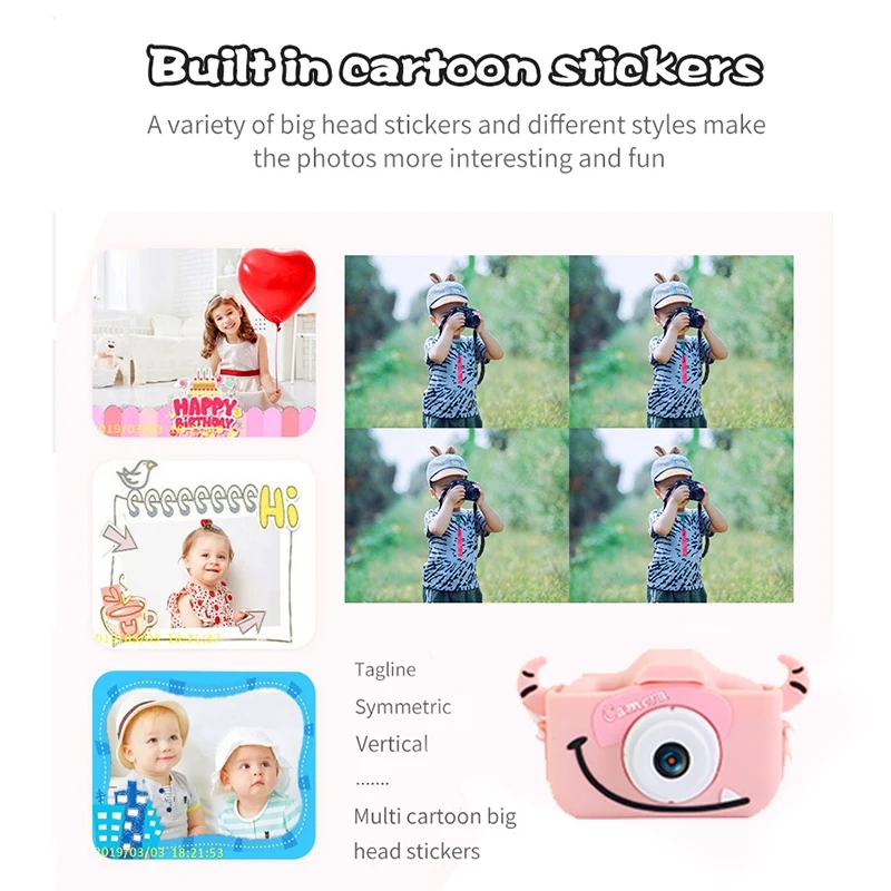 

Kids Camera 2Inch HD Colorful Sn Digital Video Camera Shockproof Sport Toddler Cartoon Cameras Child Camcorder Gift for Kids