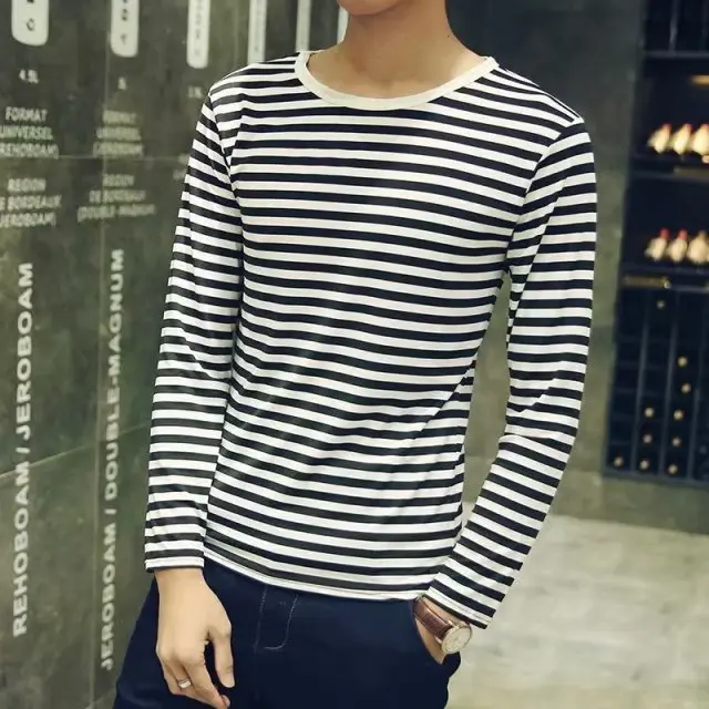 

Spring Autumn Men T Shirt New Men's Striped Long-sleeved T Men's T-shirt Men's Long-sleeved T-shirt Student Men's T-shirt