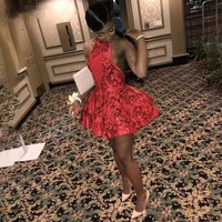 new sexy red halter cocktail dresses lace appliques sequins homecoming dress backless short prom dress mini skirt