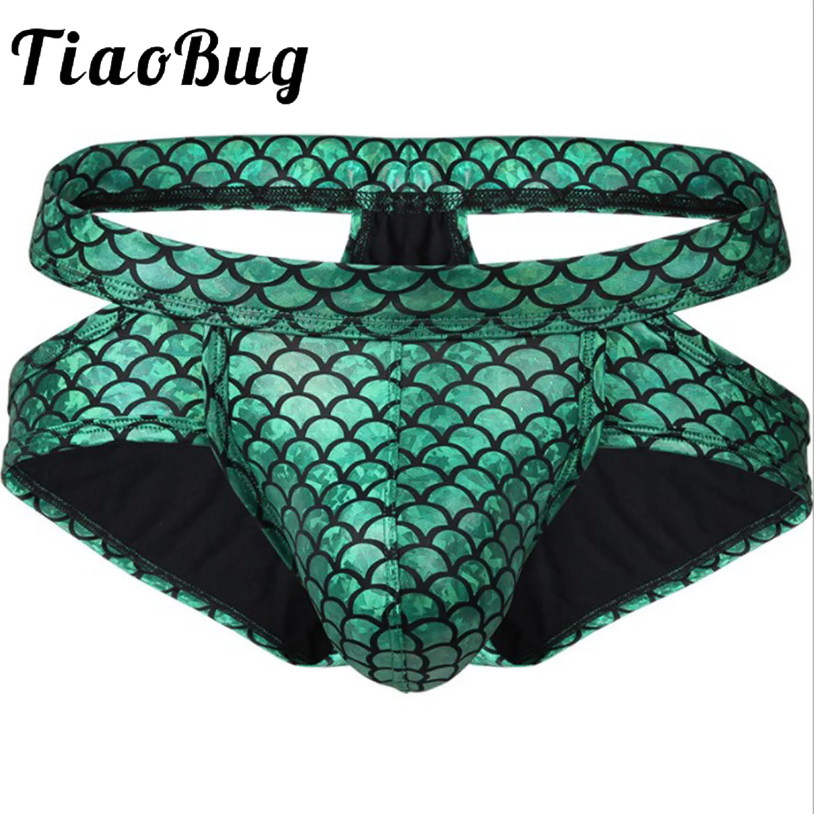 

Mens Lingerie Fish Scale Print Briefs Bulge Pouch Underpants Hollow Out Low Waist Shiny Underwear Elastic Waistband Sexy Panties