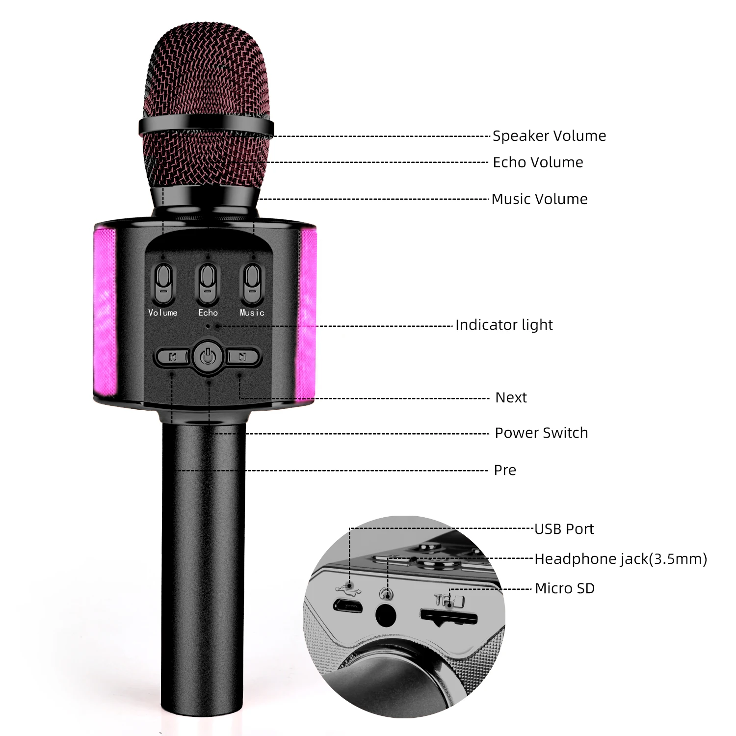 Беспроводной караоке микрофон домашний KTV Bluetooth микрофоны дыхательный светильник портативный микрофон для ios android телефон