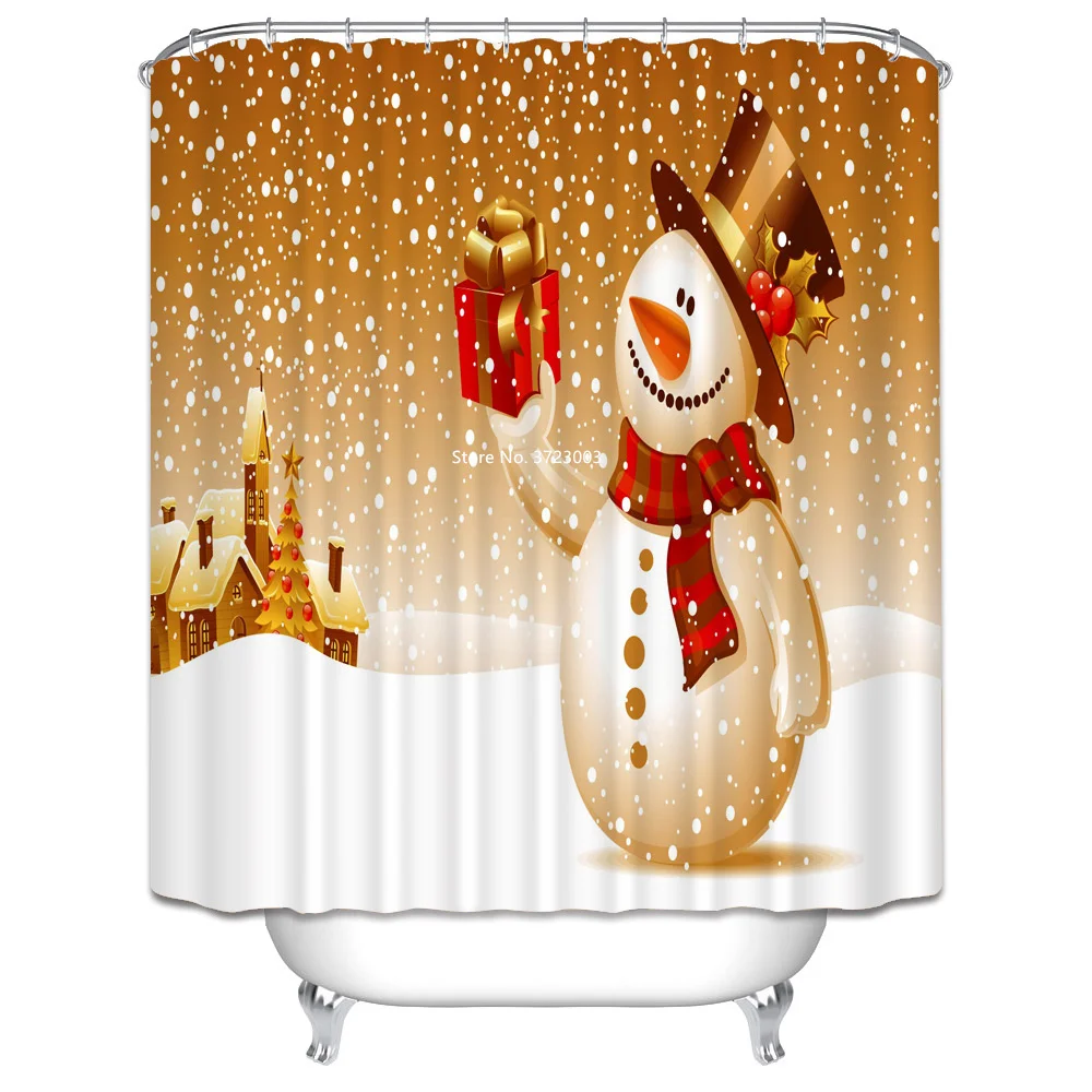 

Cartoon Santa Claus Holiday Print Shower Curtain Polyester Mildew-proof Waterproof Bathroom Decorative Partition Shower Curtain