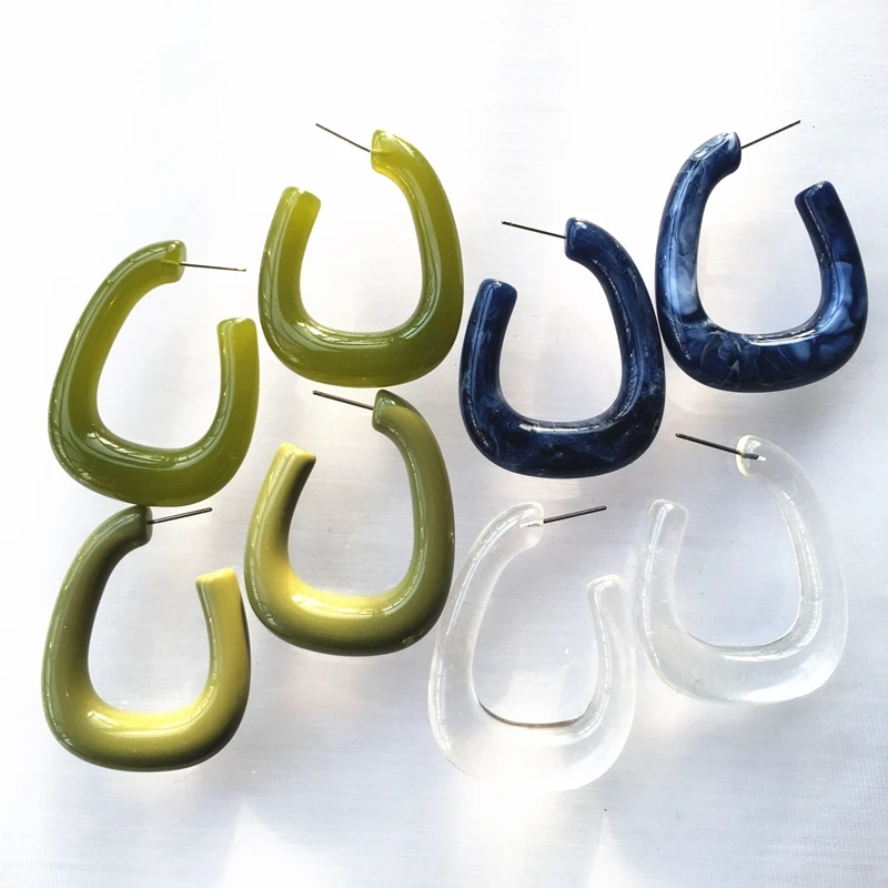Разноцветные зеленые и синие серьги UJBOX из смолы Женские Геометрические U