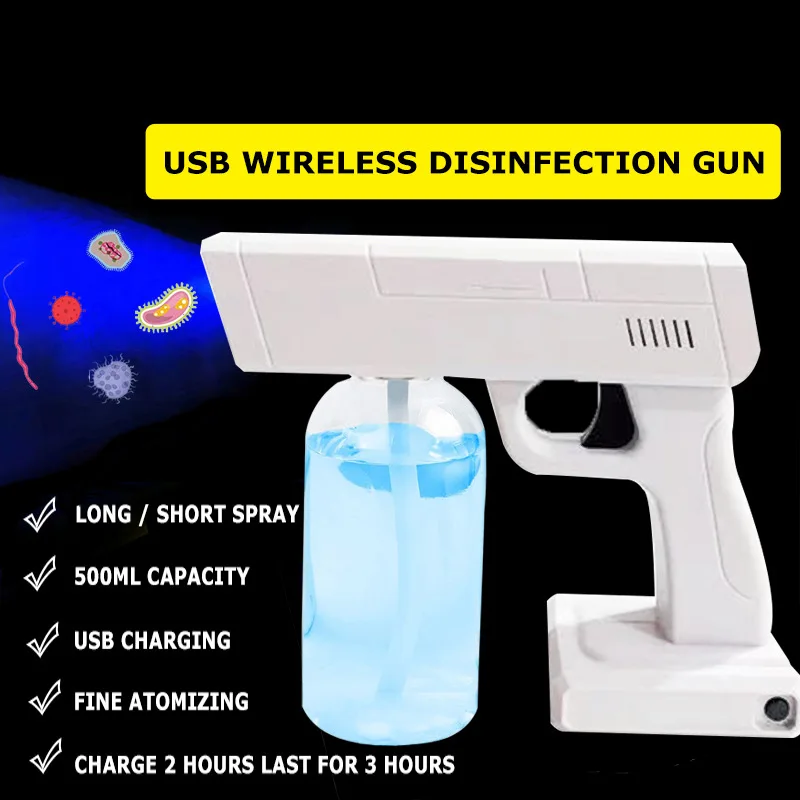 

500ML Sprayer USB Blu-ray Wireless Charging Atomizing Disinfection Gun Spray Gun Applied To Home Office Inside The Car Dropship