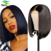 neobeauty 44 short lace closure human hair wigs straight bob wig for black women perruque 150 brazilian remy wig human hair