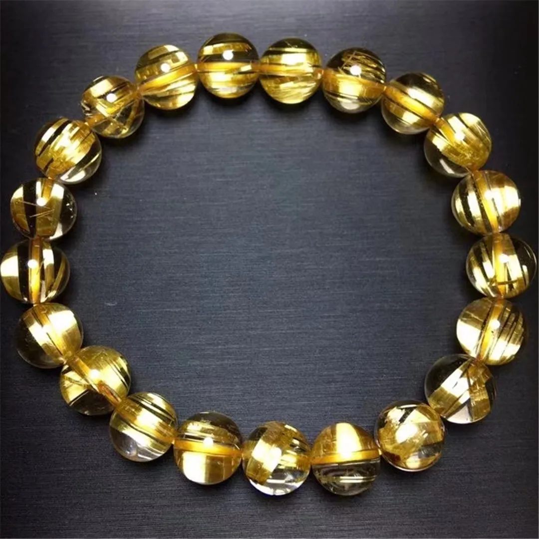 

Natural Gold Rutilated Quartz Bracelet Jewelry For Women Man 9mm Round Beads Wealth Healing Crystal Stretch AAAAA Certificate