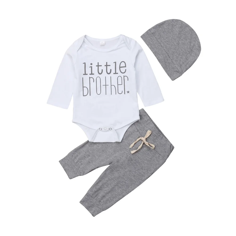 

Newborn Infant Baby Boy Little Brother's Letter Romper+Pants Trousers Outfit Clothes Costume 3 Pcs