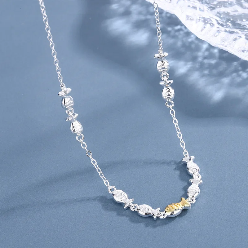 

925 Sterling Silver Lovely Nine Fish Sweater Chain Thai Silver Necklace For Women Men Vintage Jewelry Wholesale