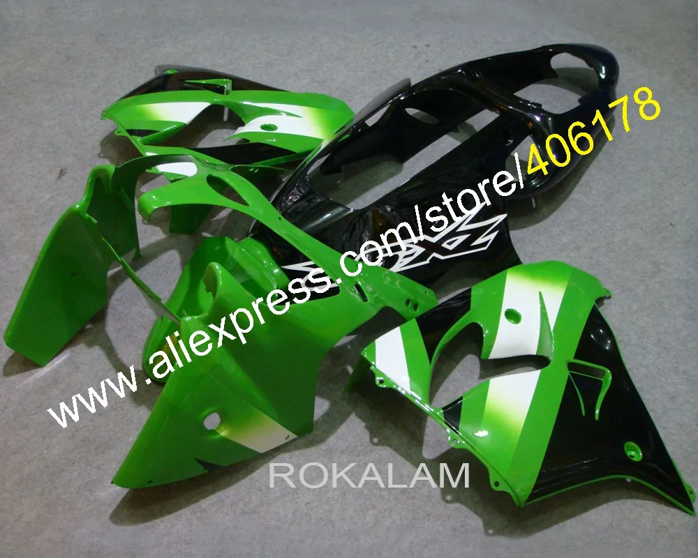 

Детали обтекателя Для Kawasaki Ninja ZX9R 2000 2001, черно-зеленые Обтекатели для мотоциклов (литьё под давлением)