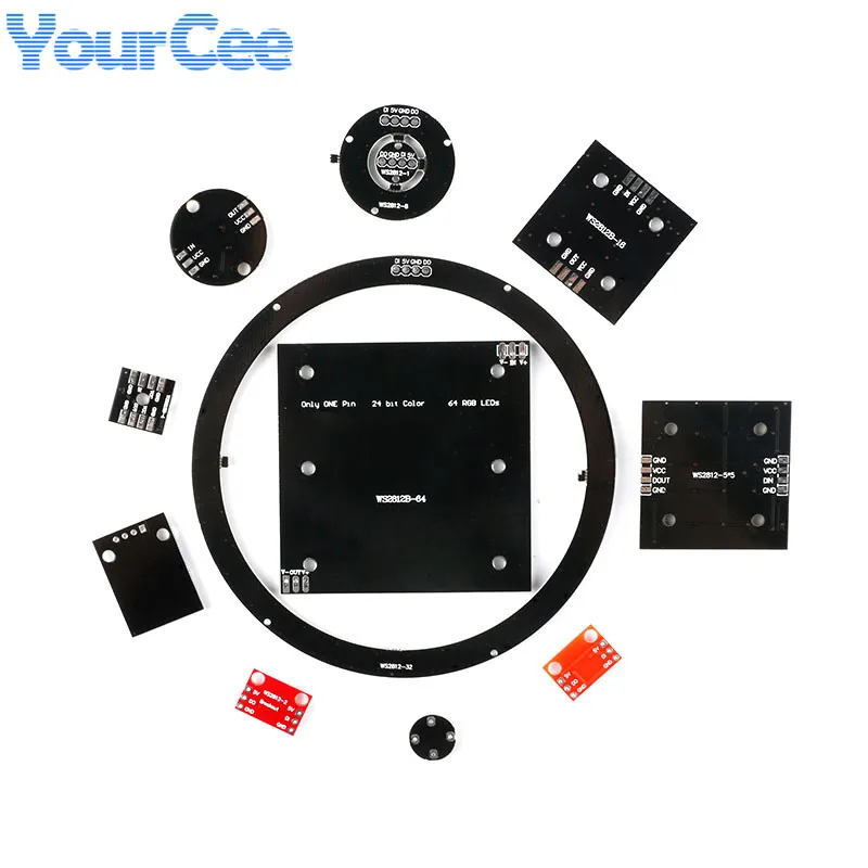 Модуль светодиодной панели WS2812 WS2812B 1 2 4 7 9 16 25 32 64 бит WS 2811 5050 RGB цветной контроллер 5