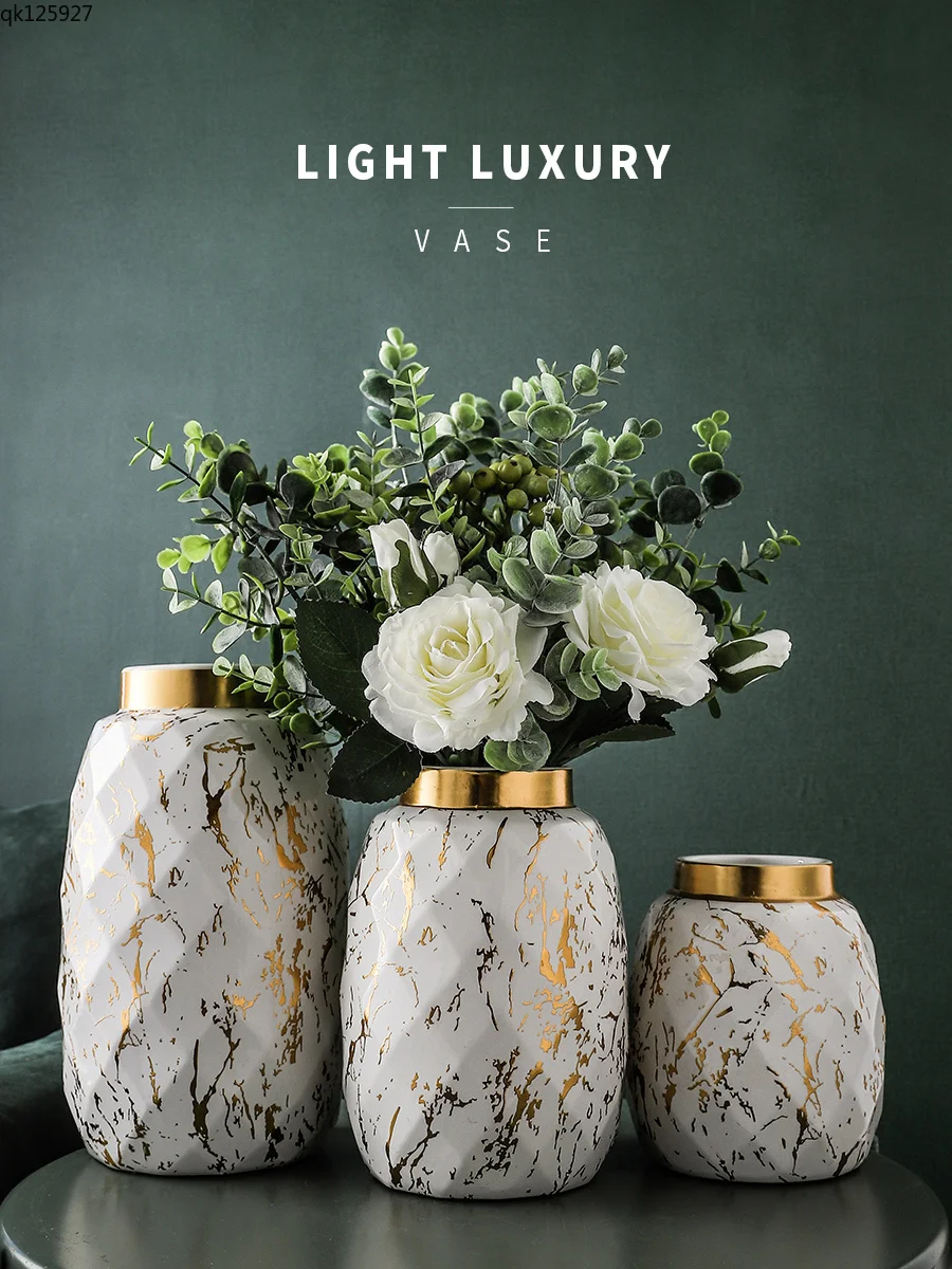 

Modern Marbled Gilded Ceramic Vase Living Room Countertop Decoration Flowers Hydroponic Vase Flower Arrangement Home Decoration