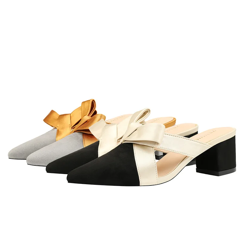 

Korean version of the new 2021 pointed shallow mouth sandals and slippers thick heel ladies single shoes high heel women sandals