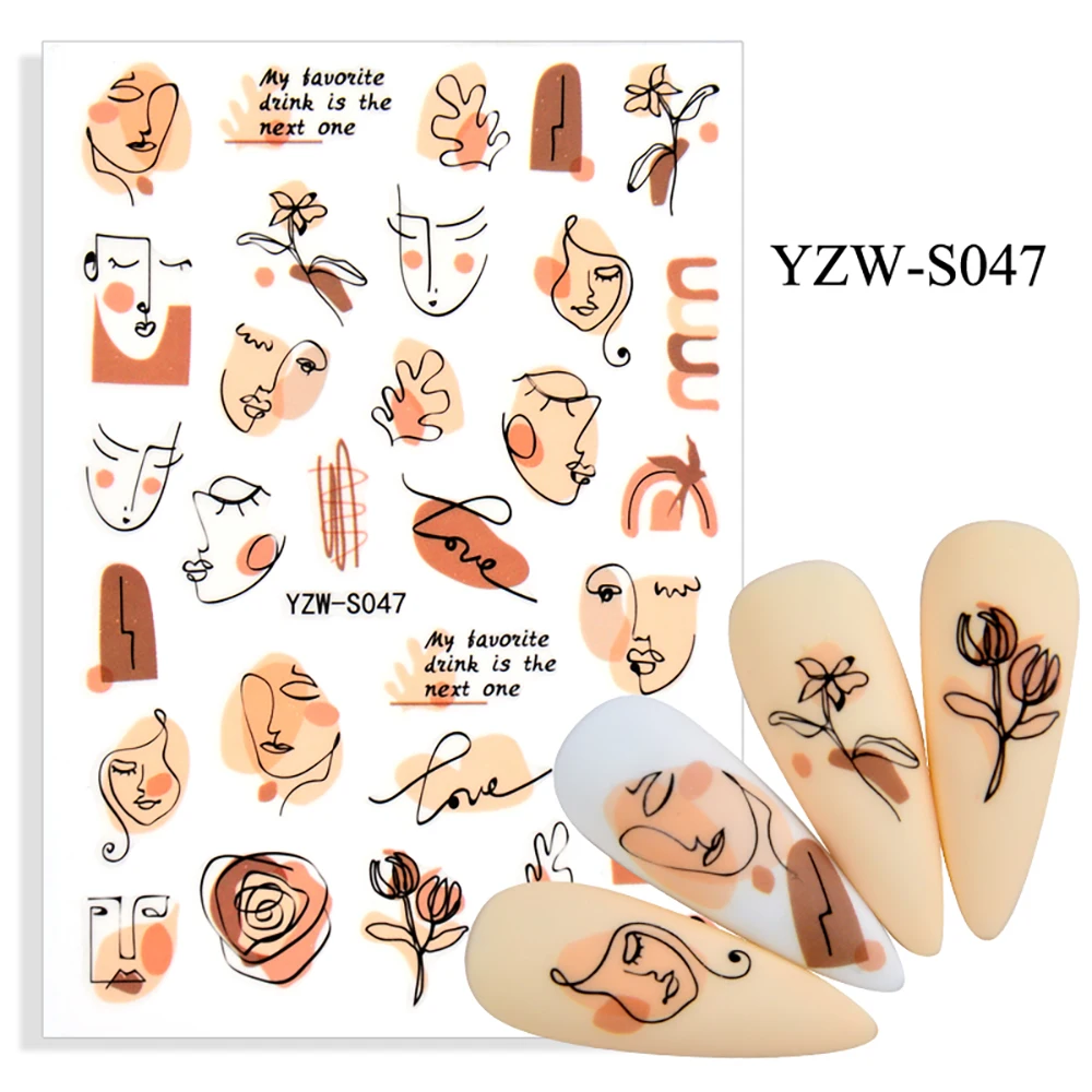 

Geometric Face Nail Stickers Sketch Graphics Nail Art Sticker Sticky Transfer Sticker Personality Decoration Transfer Nails Line