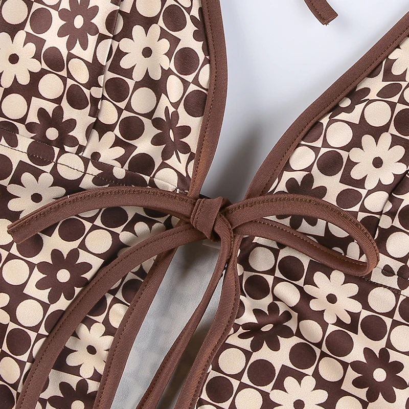 

Floral Print Sexy Halter Top Summer V Neck Front Tie Sleeveless Tanks Cami Tops Y2K 90s Fashion Crop Top Streetwear fairy grunge