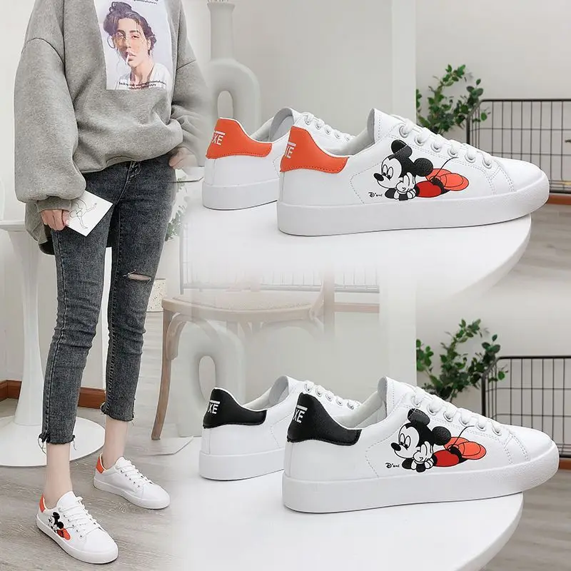 Весна 2020 Новинка Белые туфли с Микки Маусом Женская обувь в стиле ретро