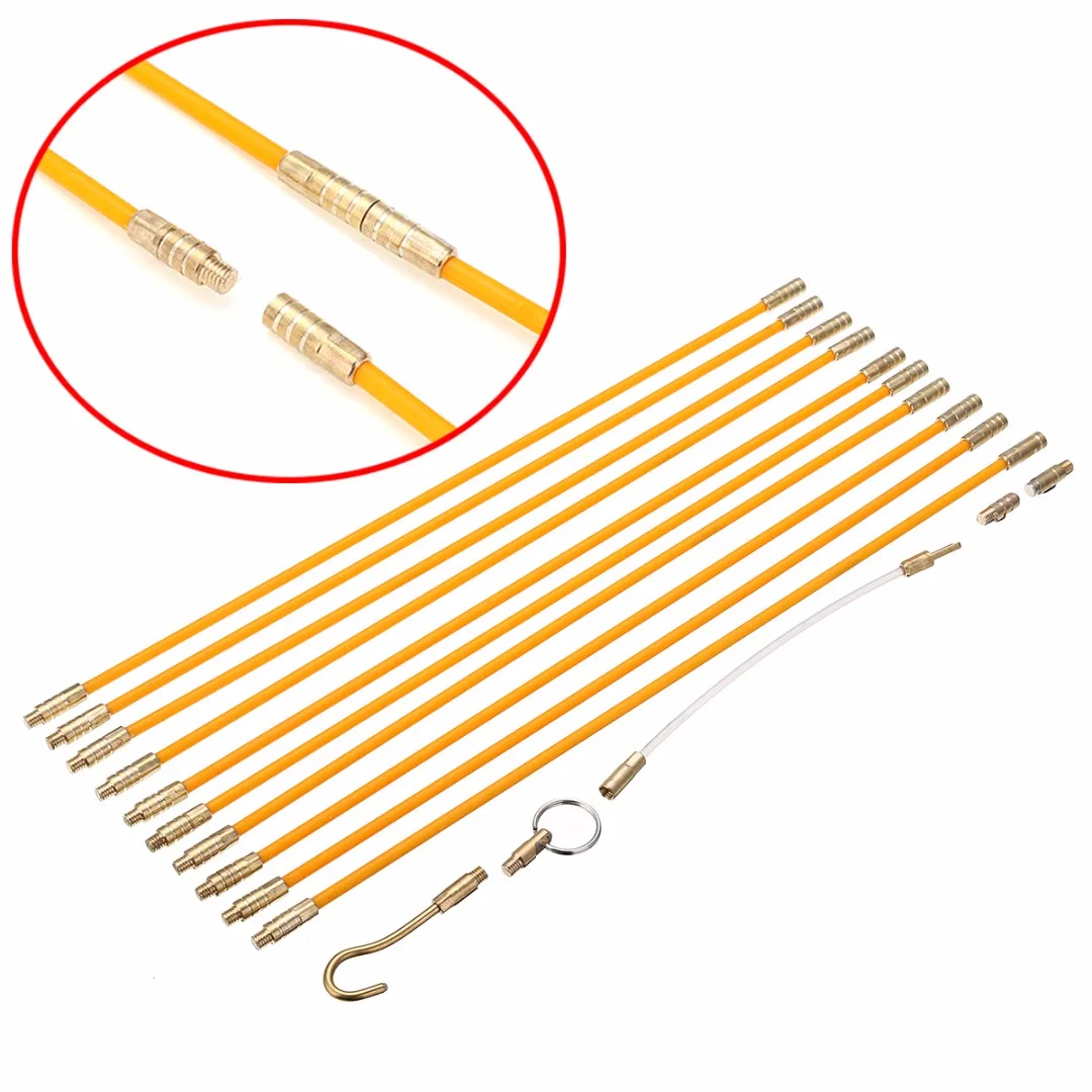 

10pcs Fiberglass Cable Running Rods Kit Tape Electrical Wire Coaxial Rods With Threaded Brass Connectors for Installing Cable