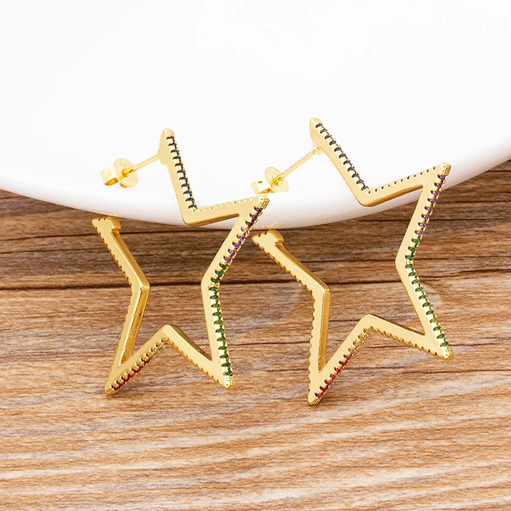 

AIBEF Hot Sale Heart Star Statement Drop Earrings For Women Fashion Geometric Crystal CZ Dangle Hanging Earring Fine Jewelry