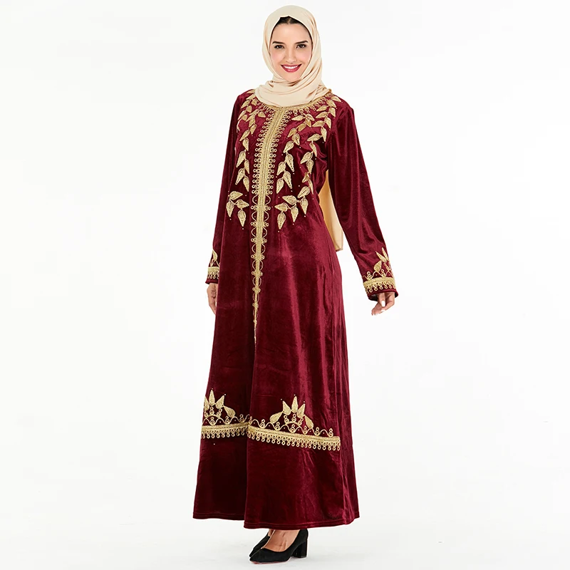 Siskakia арабские платья абайя шикарные Золотые листья Вышивка мусульманское