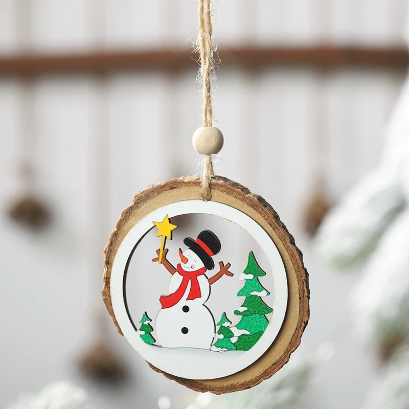 1pcs round snowman 1 шт., деревянные украшения для рождественской елки, подвески в виде лося и автомобиля, Новогодние рождественские украшения для дома, вечерние, новогодние - Цвет: 1pcs round snowman
