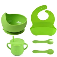5pcsset baby silicone plate spoon sippy cup set baby feeding silicone bowl baby silica gel dishes kids tableware gifts
