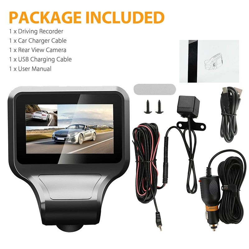 구매 1080P 전면 후면 카메라 DVR 레코더 듀얼 렌즈 자동차 대시 캠 야간 투시경 주차 모니터 광각 렌즈 녹화
