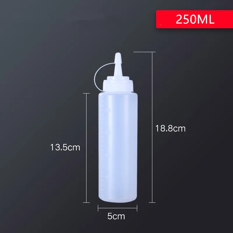 250ML translucent 1 шт. пустая выдавливаемая бутылка для приправ с закручивающейся крышкой для оливкового масла, салата, крема, меда, экологически чистый пластиковый контейнер - Цвет: 250ML translucent