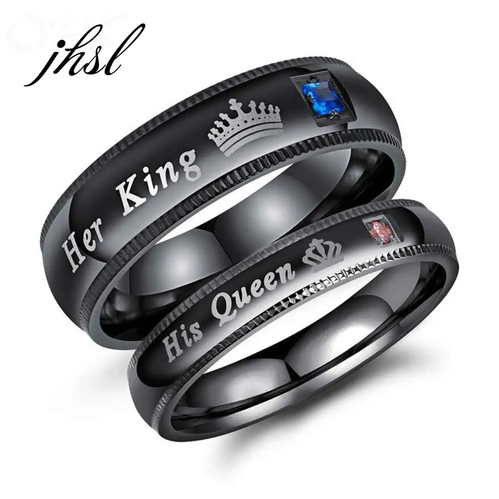

JHSL Stainless Steel European Style Her King His Queen Couple's Rings US size 4 5 6 7 8 9 10 11 12 13