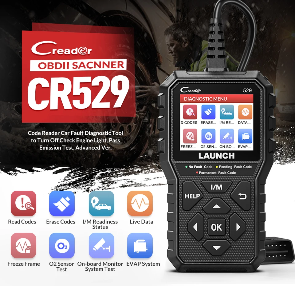 Сканер OBD2 LAUNCH CR529 автомобильный диагностический инструмент считыватель кодов OBDII