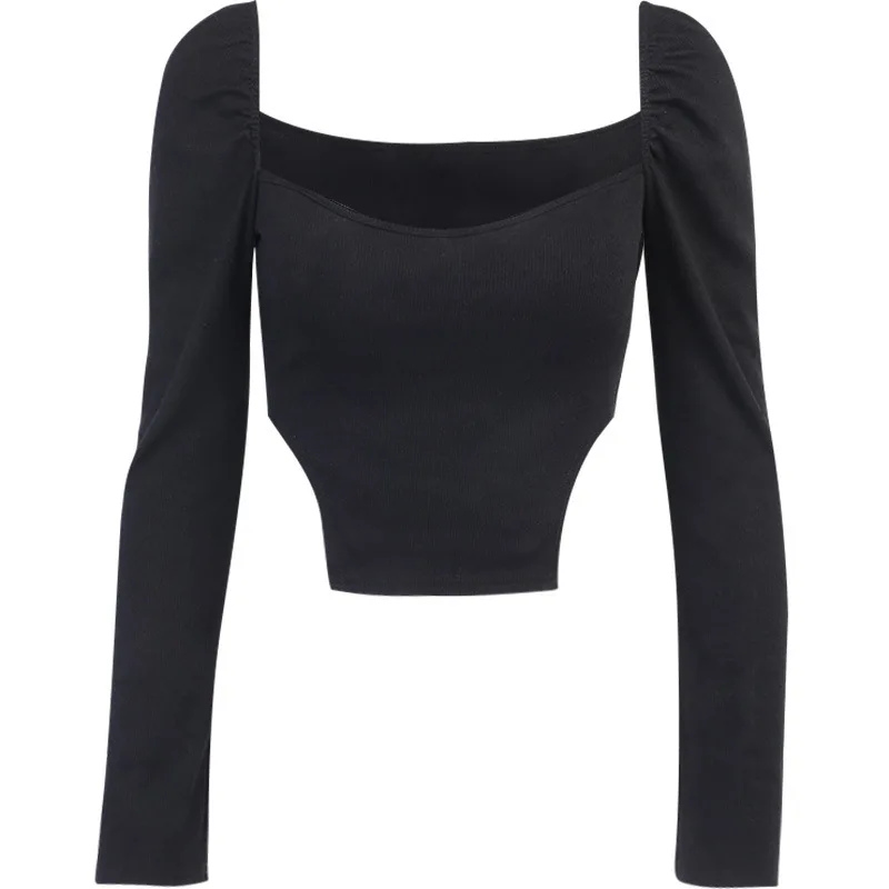 

TRODEAM Casual Basic Long Sleeve T-shirt Ladies Fashion Black White Crop Top T Shirt Women Fashion High Street 2021 Shirts Women