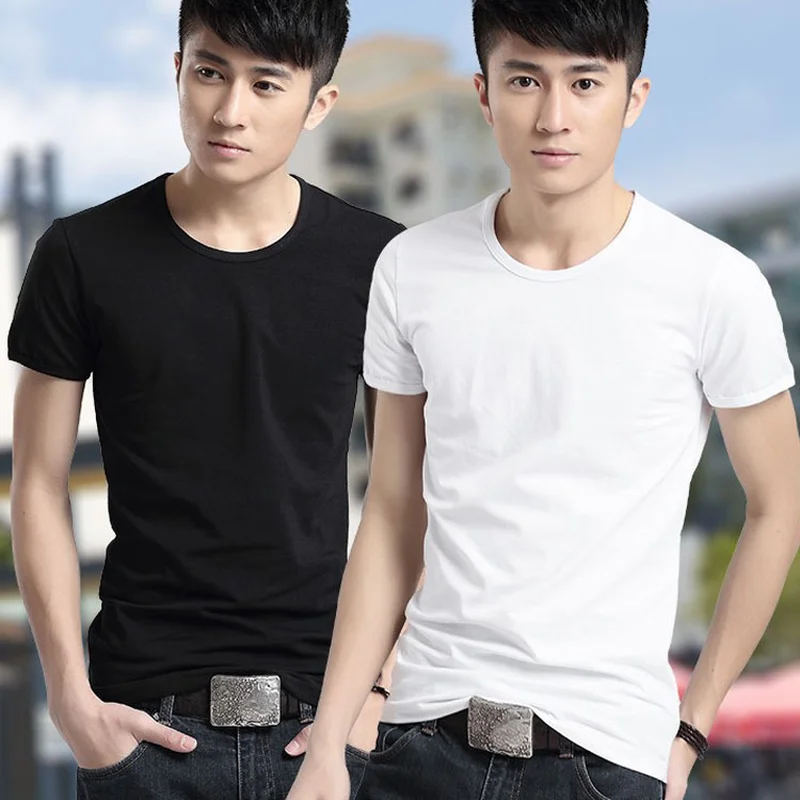 Новинка 2019 Мужская Простая белая футболка с круглым воротником и коротким
