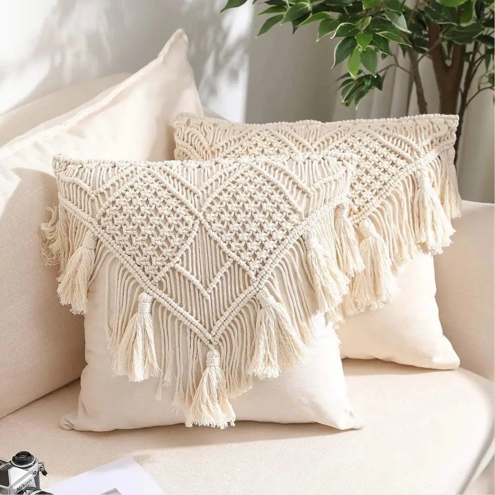 

2022 New Hand-woven Tassel Pillow Cushion Tapestry Fashion Bedroom Cushion Sofa Cushion Pillow Case Fall Decor
