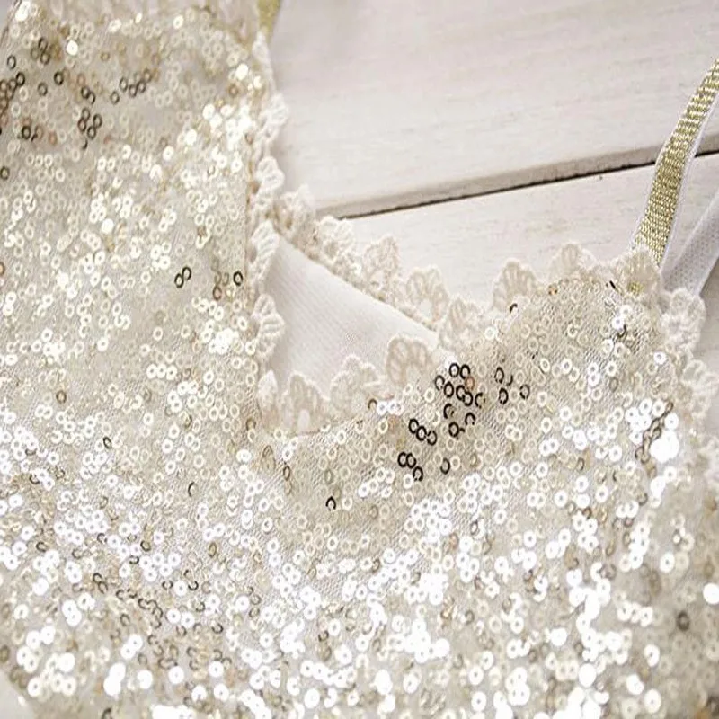 Cute Girls Silver Sequin Tutu Dress Kids V-neck Beige Glitter Bling Straps Chiffon Children Wedding Party Dresses 1-7Y | Детская одежда