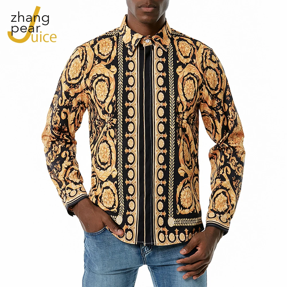 

Vintage Royal Men Shirt Casual Long Sleeve Men Print Shirt Fashion Lapel Shirt Camisa Masculina Longa