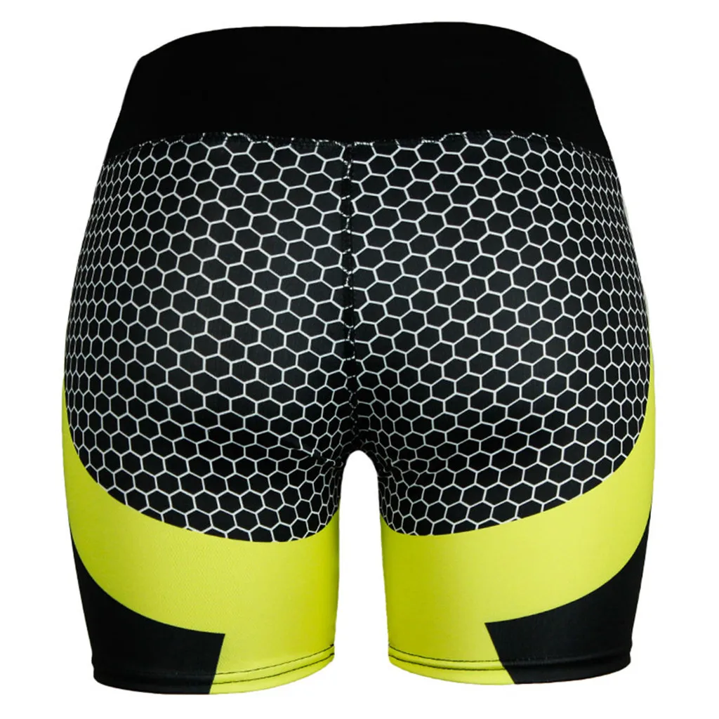 Женские шорты с цифровой печатью в виде сот Лоскутные высокой талией для йоги