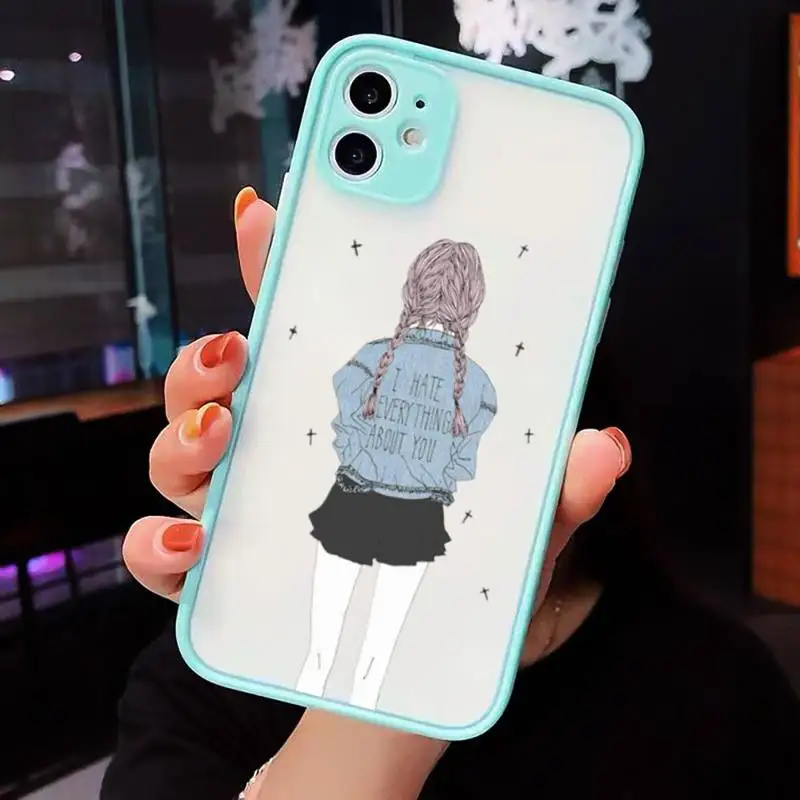 

Cute girl beauty back Beautiful Phone Case For iPhone 12 11 Mini Pro XR XS Max 7 8 Plus X Matte transparent blue Back Cover