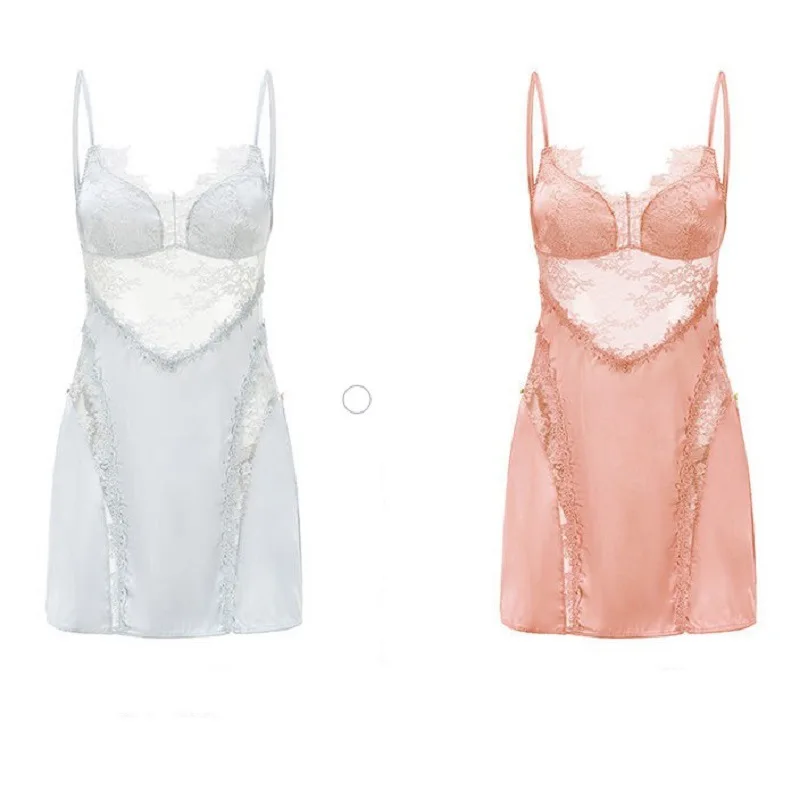 

light luxury Princess lace imitation silk nightgown bathrobe perspective of available home Nightgown bathrobe