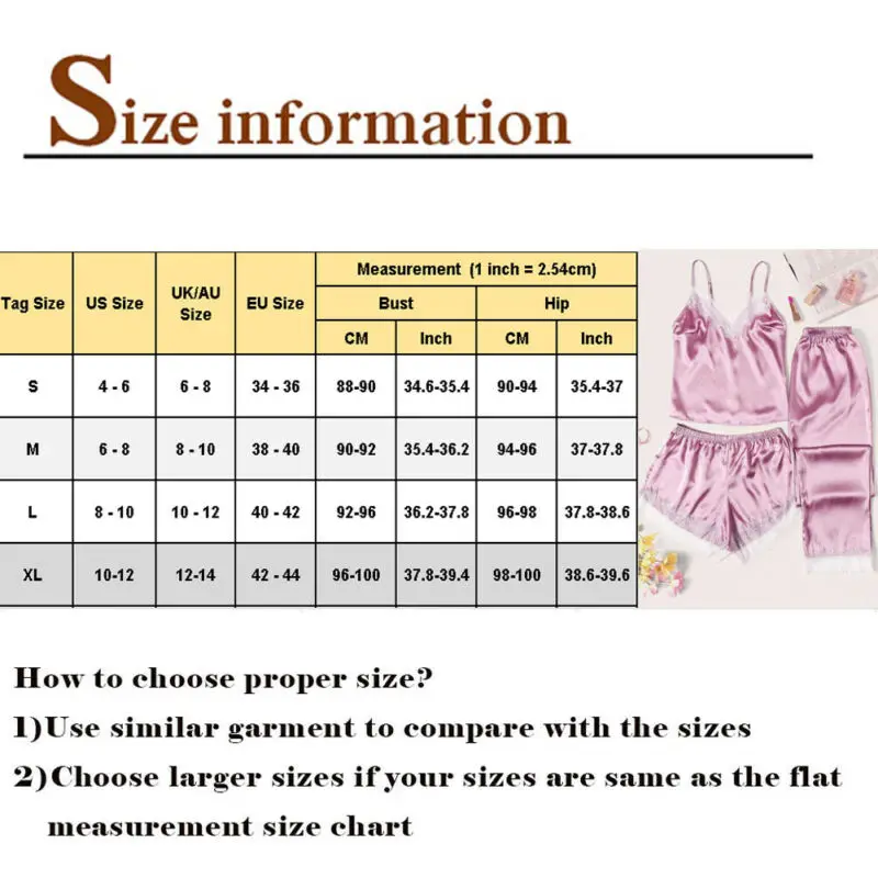 

3PCS Women Silk Satin Pajama Nightwear Lace Crop Tops+Shorts+Pants Female Sleepwear Shorts Nightwear Gown Set