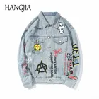 Джинсовая куртка в стиле Харадзюку, стильная верхняя одежда из денима в стиле хип-хоп с принтом надписи, пальто в стиле ретро