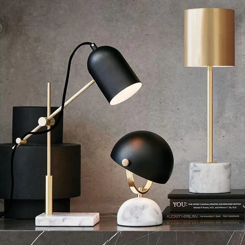 

Modern Metal Golden Plated Iron Rod Table Lamp with Marble Base Table Lamps for Bedroom Bedside Desk Lamps