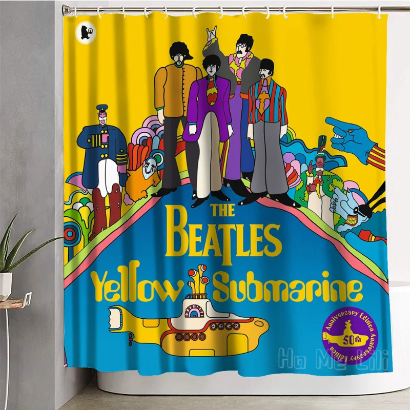 nostalgic yellow four people and captain submarine album cover eurostar shower curtain by ho me lili bathroom decor free global shipping