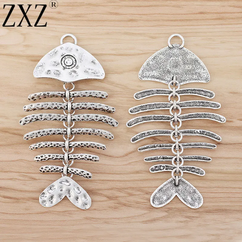 ZXZ 2pcs Hammered Large Fishbone Fish Bone Charms Pendants for Necklace Jewelry Making Findings 103x57mm