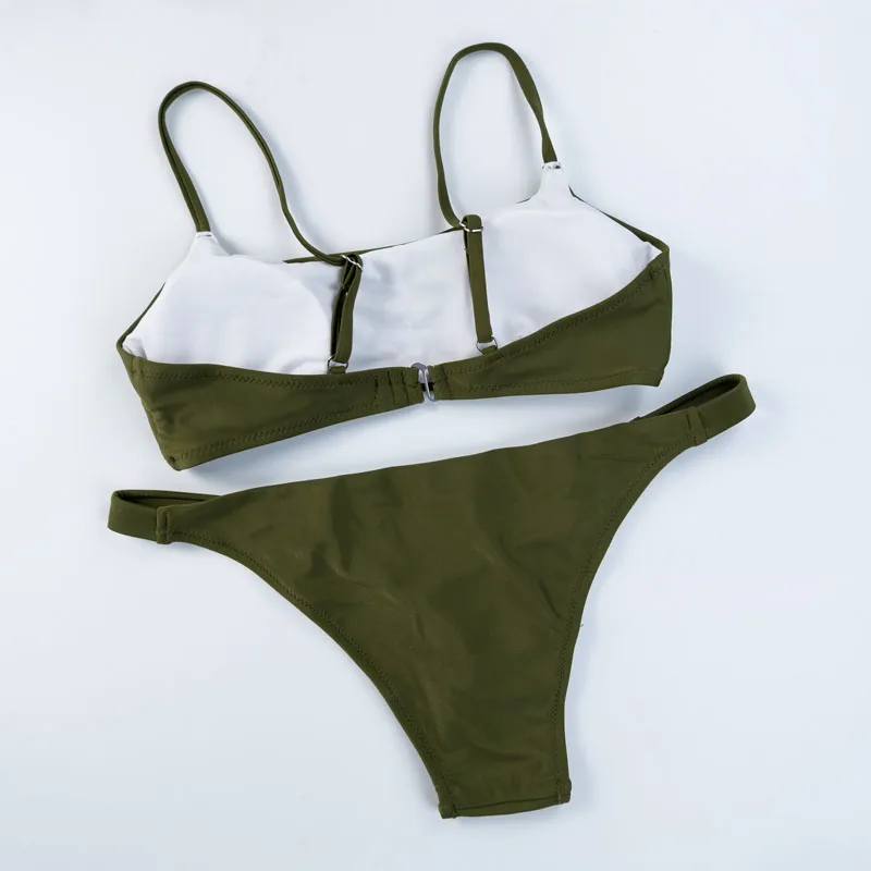 2020 новое летнее женское полосатое бикини Зеленый однотонный пуш-ап бюстгальтер