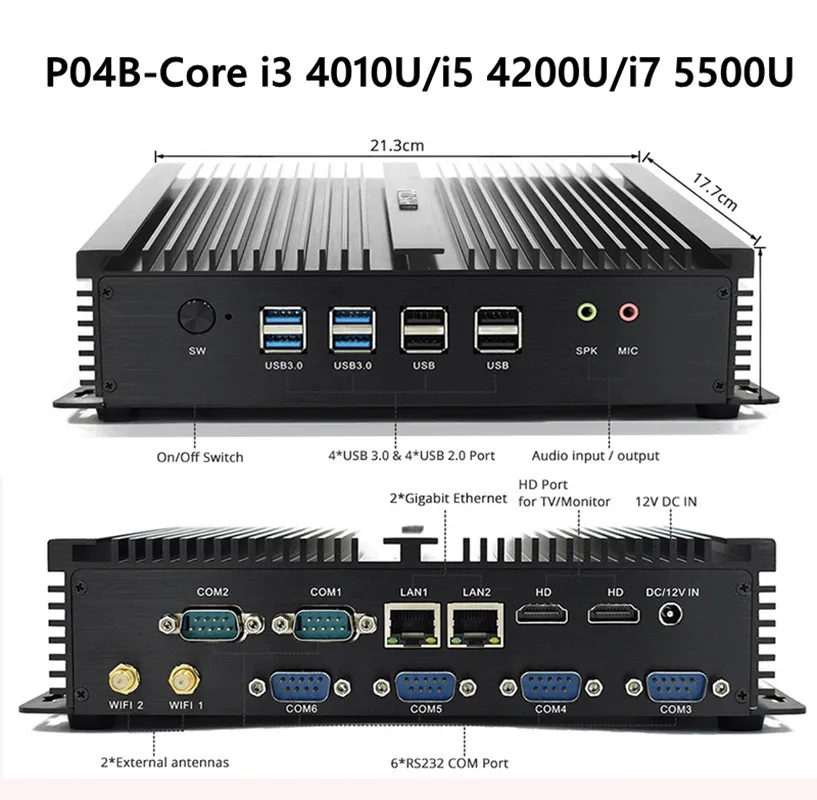 I5 4200u безвентиляторный industial Mini PC Windows 7 10 Core i7 5500U 2 * Intel Lan 6 RS232 COM компьютер 2955u Wi Fi HDMI